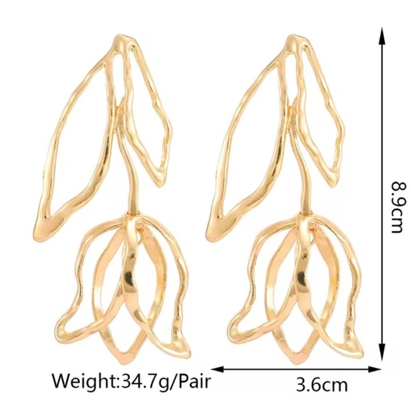 Zara Tulip Gold Drop Earrings - Picture 4 of 6